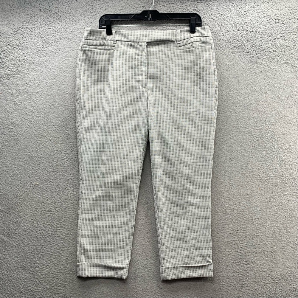 White House Black Market The Slim Crop Cuffed Pants Women's 12 Black White Plaid